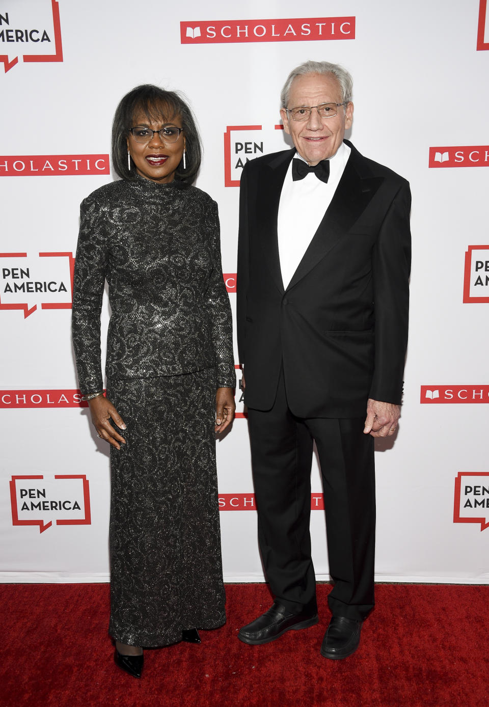 PEN courage award recipient Anita Hill, left, and PEN literary service award recipient Bob Woodward pose together at the 2019 PEN America Literary Gala at the American Museum of Natural History on Tuesday, May 21, 2019, in New York. (Photo by Evan Agostini/Invision/AP)
