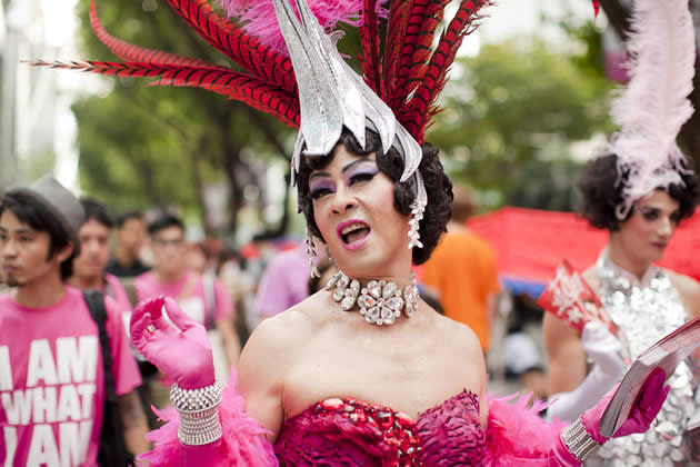 The glamourous Zaza, drag queen of the nightclub La Cage, played by stage actor Ivan Heng. (W!LD RICE photo)