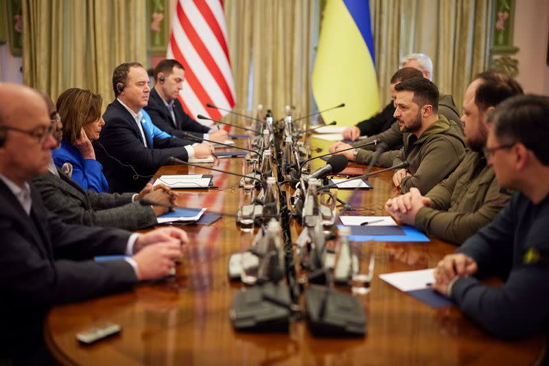 U.S. House Speaker Pelosi and Ukraine's President Zelenskiy attend meeting in Kyiv