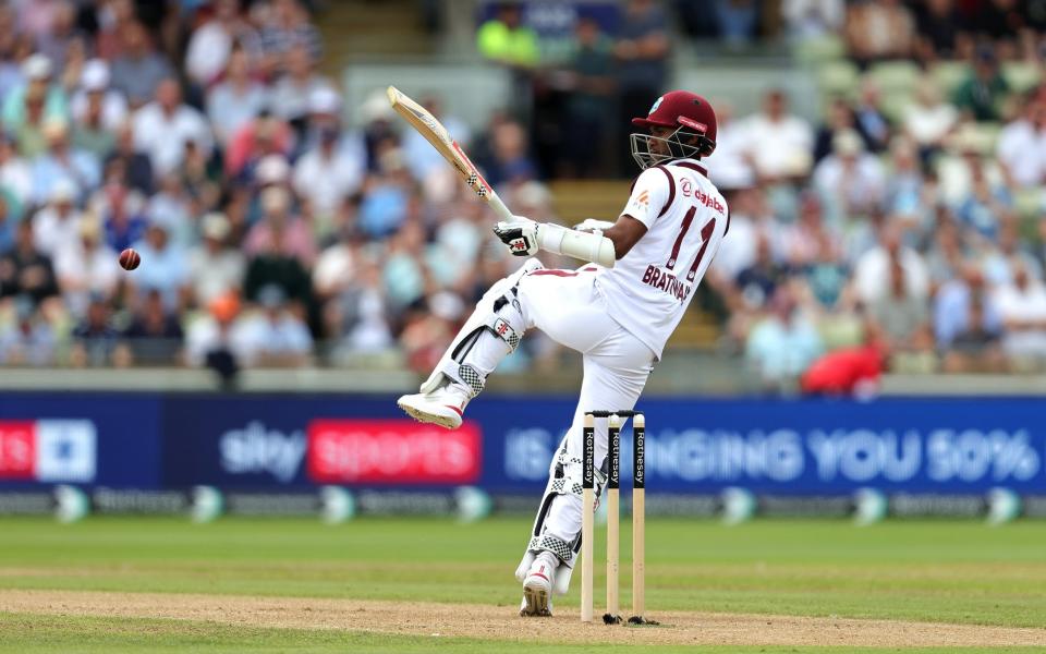 Kraigg Brathwaite has struggled against Mark Wood's short deliveries