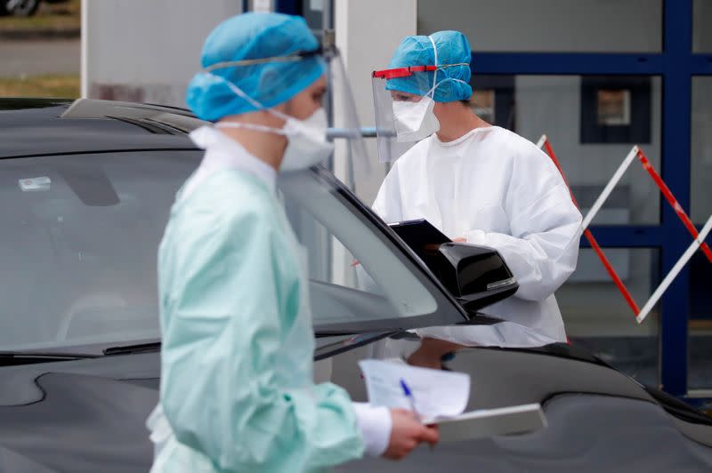 A drive-through testing site for COVID-19 in Mayenne department