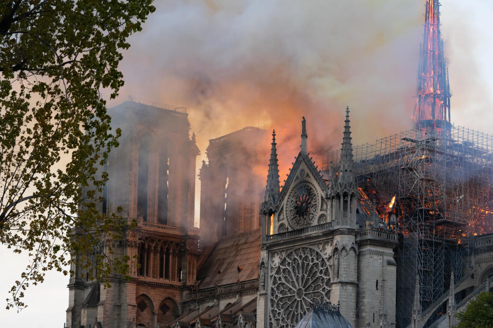 Flames envelop the Notre Dame Cathedral in Paris. / Credit: Jean-Claude Battarel / EyeEm via Getty Images