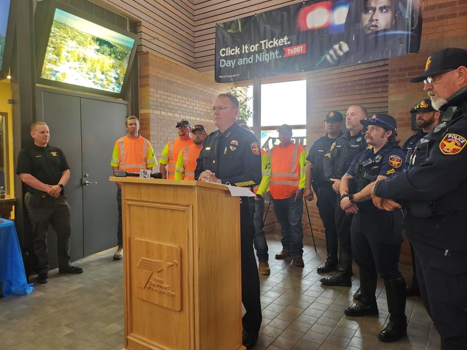 Local law enforcement and more attend the Click It or Ticket campaign kick off Thursday morning at the Texas Travel Information Center, located at 9700 East I-40, where roadway officials will work to reduce seatbelt related traffic accidents and fatalities.