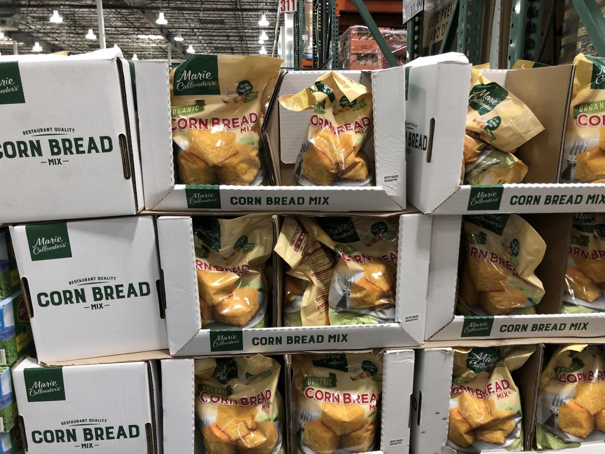 Packages of Marie Callender's Organic Cornbread Mix at Costco