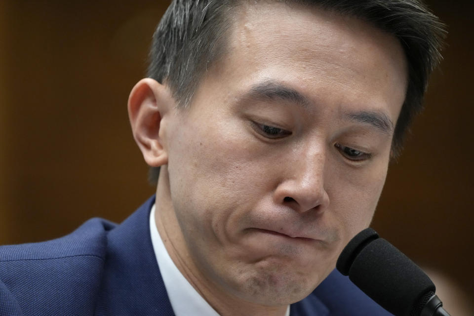 TikTok CEO Shou Zi Chew testifies during a hearing of the House Energy and Commerce Committee, on the platform's consumer privacy and data security practices and impact on children, Thursday, March 23, 2023, on Capitol Hill in Washington. (AP Photo/Jacquelyn Martin)