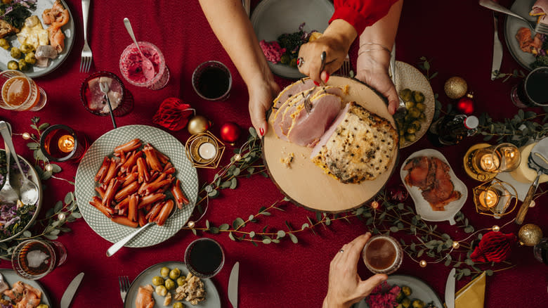 serving food holiday table setup 