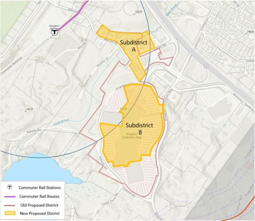 The town of Kingston is proposing to create its MBTA multifamily housing zoning overlay district over a portion of the Kingston Collection mall and The Point at Kingston apartments.
