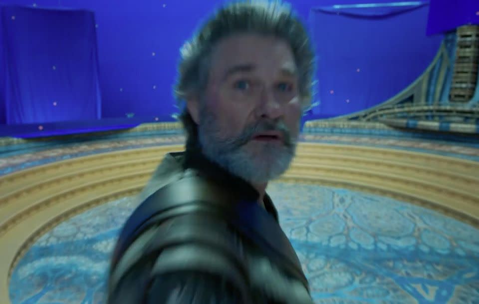 Kurt Russell was almost hit in the face with a zooming camera! Source: Marvel Studios