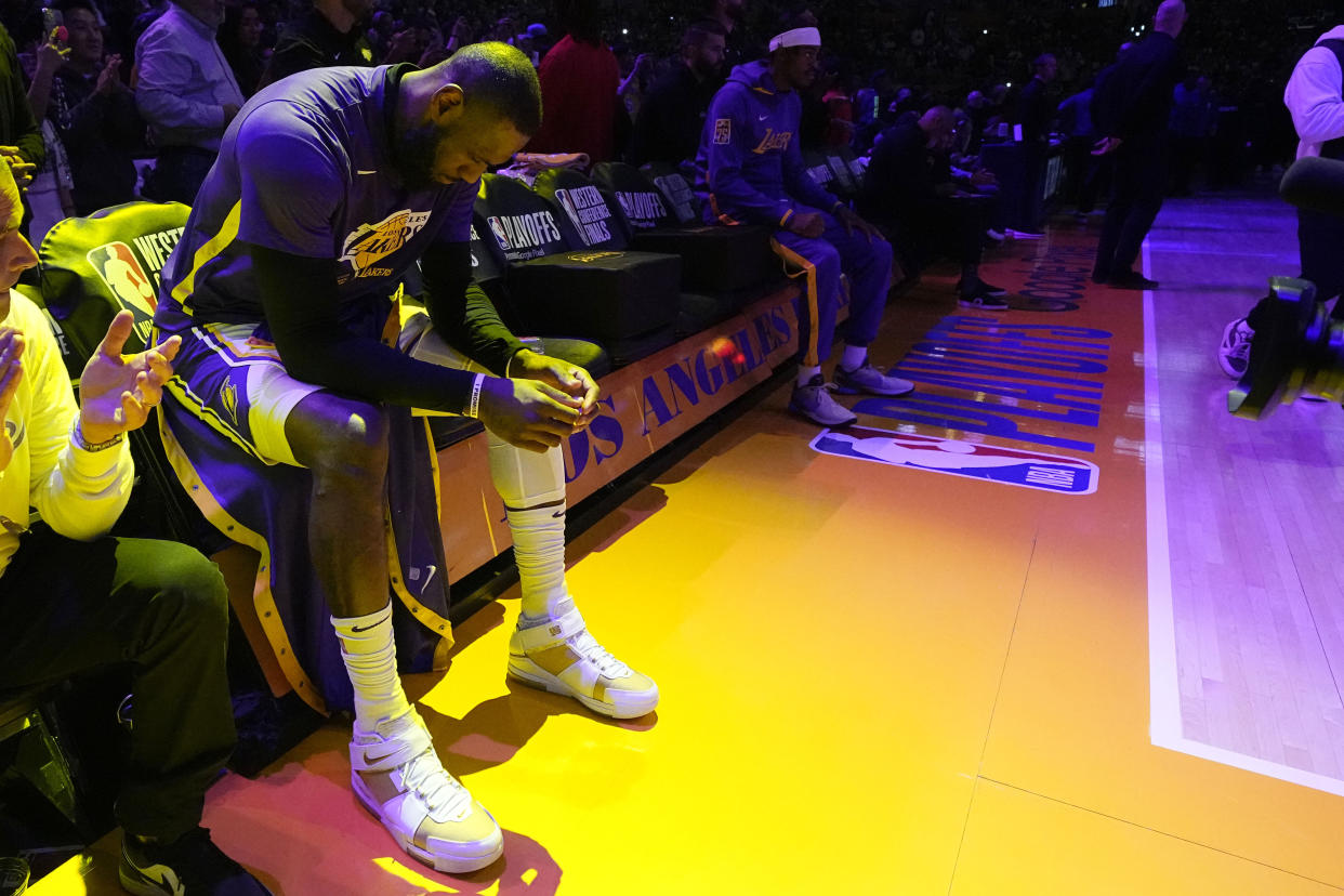 Los Angeles Lakers forward LeBron James said he has a lot to think about this offseason, teasing a possible retirement. (AP Photo/Mark J. Terrill)