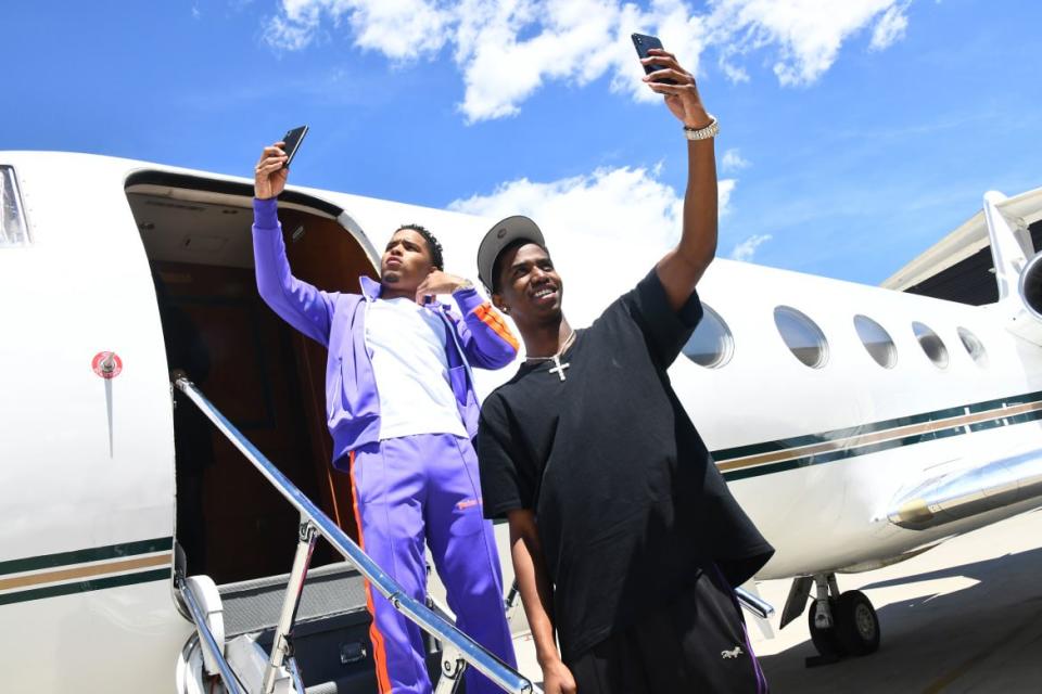 <div class="inline-image__caption"><p>These are Diddy's sons arriving to Coachella on Air Ciroc, aka Daddy's Jet. There are few selfies worse than the jet selfie...while disembarking from your father's jet...en route to Coachella. </p></div> <div class="inline-image__credit">Araya Diaz/Getty Images for VOMOS Private Jets & Cîroc</div>