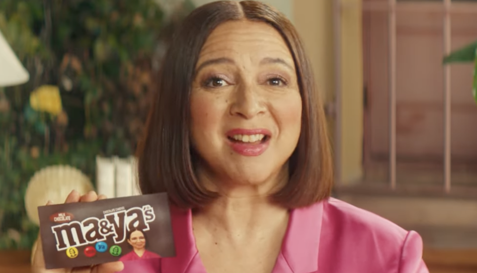 New M&M's spokesperson, Maya Rudolph, reveals the new name for the popular candy as part of the brand's Super Bowl campaign. (Photo: Mars Inc./YouTube)