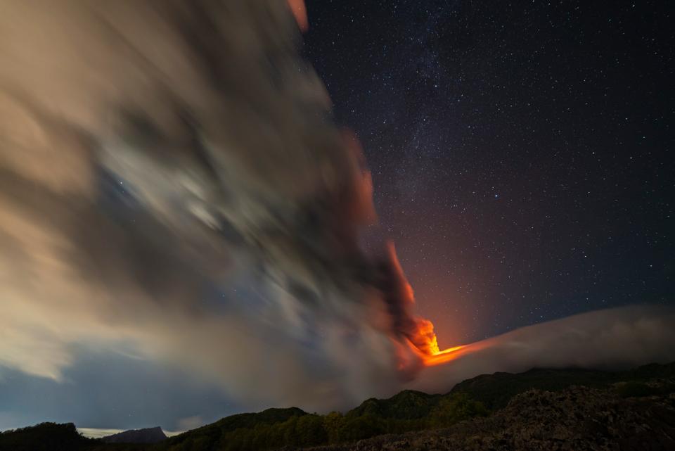 A view of Mount Etna's smoke from a point near the village of Sant'Alfio on Nov. 12, 2023.