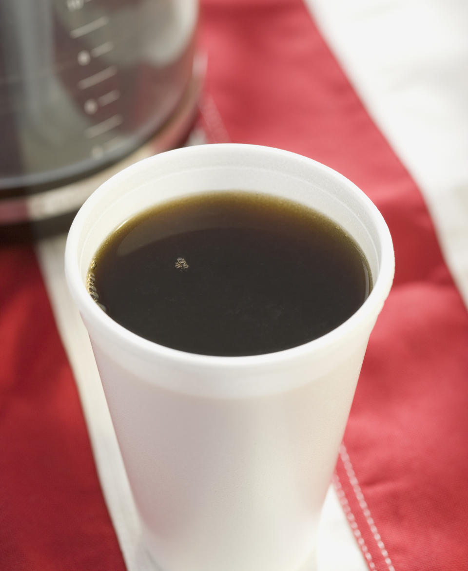 weak coffee in a styrofoam cup