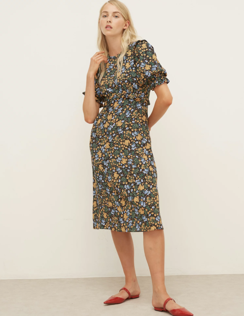 Floral Frill Detail Midi Waisted Dress (Nobody's Child/ M&S)