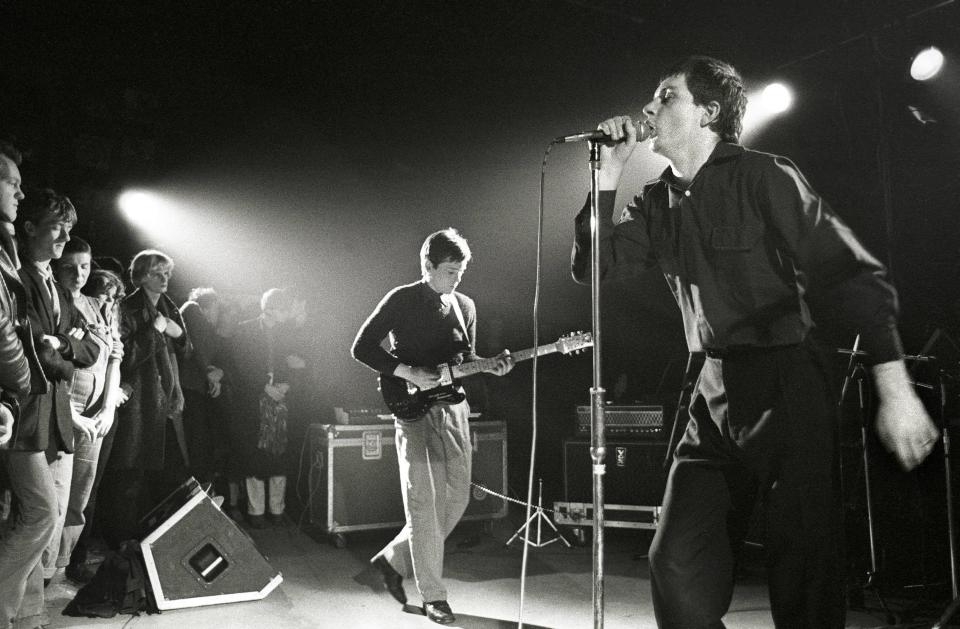 NETHERLANDS - JANUARY 16:  ROTTERDAM  Photo of Joy Division performing live in Rotterdam, Bernard Sumner (left) & Ian Curtis  (Photo by Rob Verhorst/Redferns)