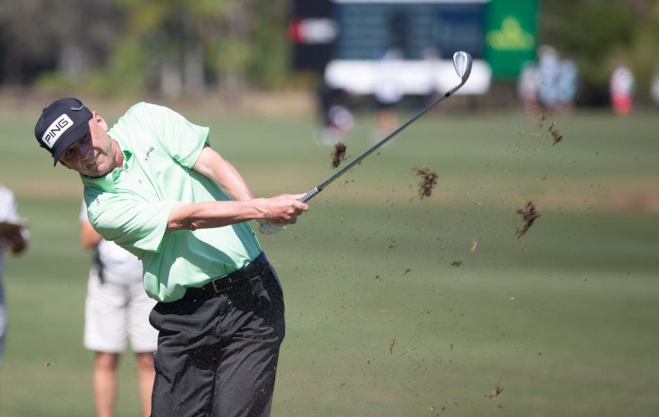 Kevin Sutherland hits the ball during the Chubb Classic's final round on Sunday, Feb. 20, 2022.