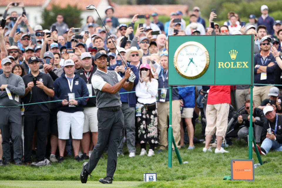 PEBBLE BEACH, CALIFORNIA - JUNE 13: Tiger Woods of the United States plays a shot from the tenth tee during the first round of the 2019 U.S. Source: Getty