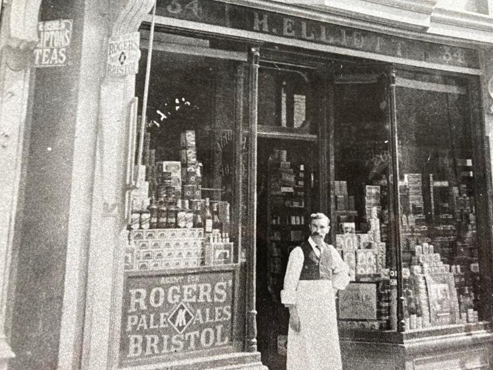 Harry Elliott, Frank's father, outside the shop he established in 1902 (Image: Courtesy of Tamar Protection Society)