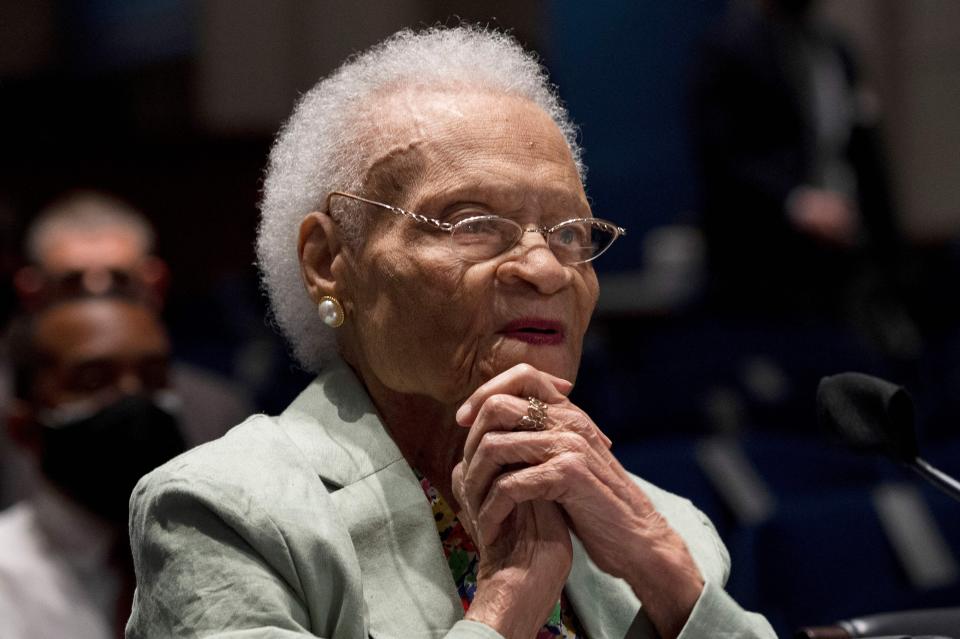 Viola Fletcher testified before the Civil Rights and Civil Liberties Subcommittee hearing called "Continuing Injustice: The Centennial of the Tulsa-Greenwood Race Massacre" on Wednesday. (Photo: JIM WATSON via Getty Images)