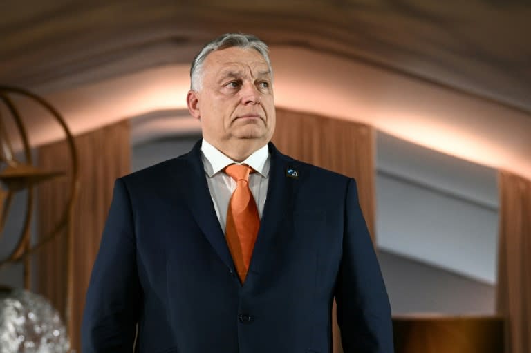 Hungary's Prime Minister Viktor Orban arrives for the NATO 75th Anniversary Celebratory Event in Washington (Brendan SMIALOWSKI)