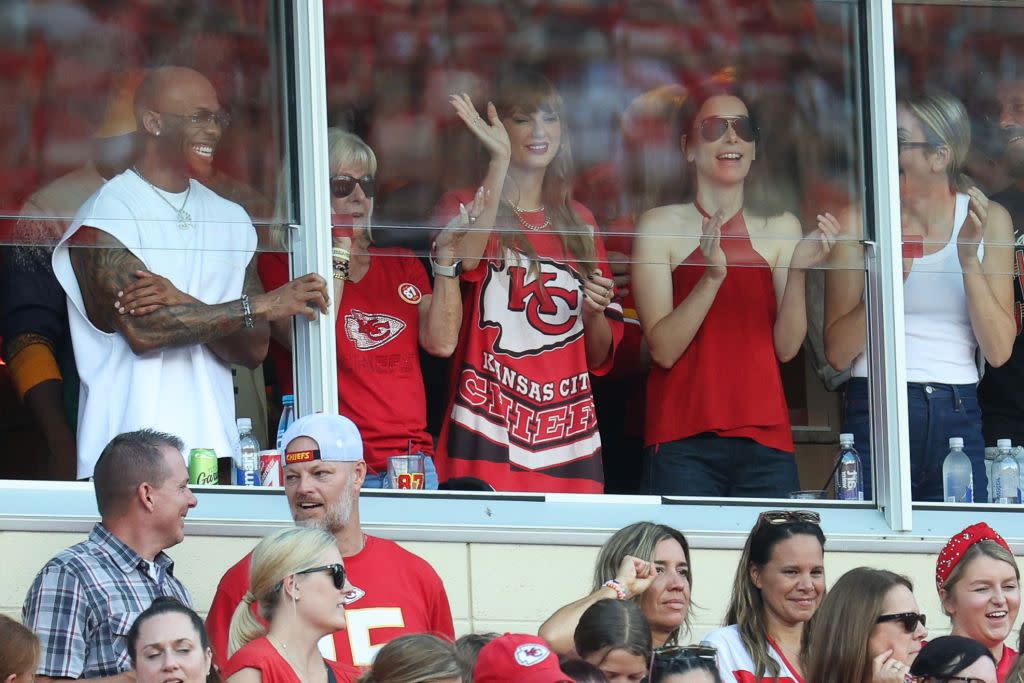 kansas city, missouri september 15 taylor swift watches as the cincinnati bengals take on the kansas city chiefs at geha field at arrowhead stadium on september 15, 2024 in kansas city, missouri photo by jamie squiregetty images