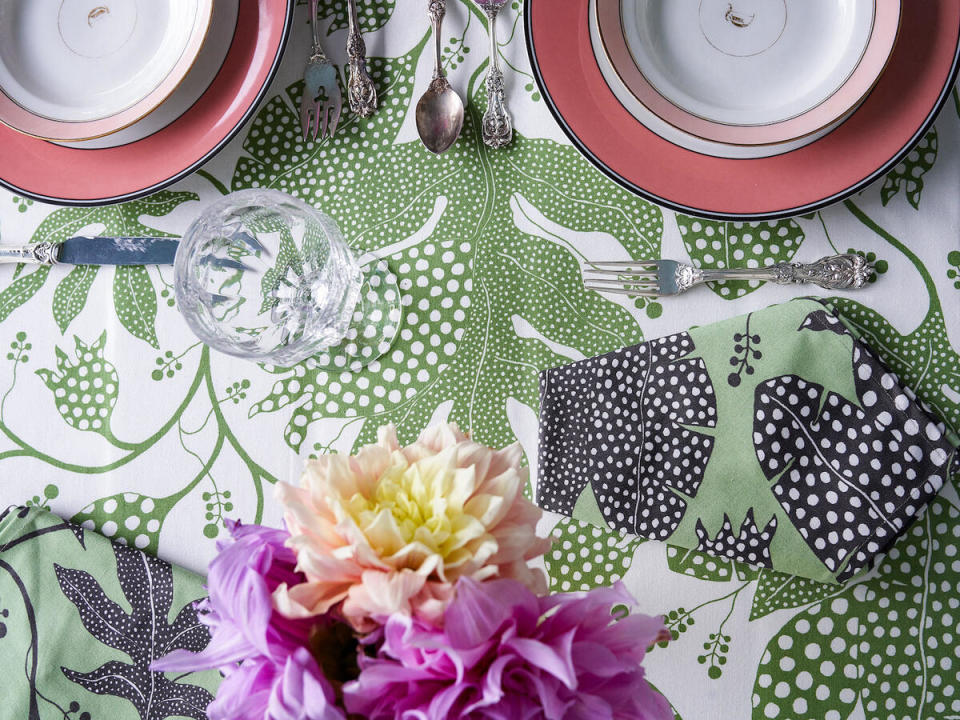 Polka Dot Jungle fabric in Green & Ivory and Black & Green by Marian McEvoy for Schumacher