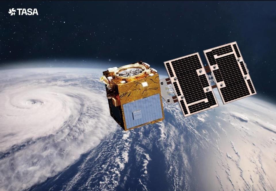 中央氣象署與國家太空中心簽署合作備忘錄，福衛七號和獵風者衛星將攜手合作，增强海氣象觀測數據，利用兩者数据提高氣象預報準確度。圖為獵風者衛星模擬圖，氣象署提供。