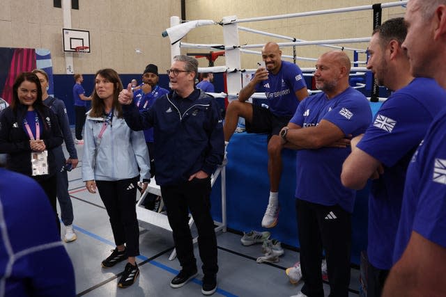 Sir Keir Starmer watches Team GB members during a training session (Yves Herman/PA)