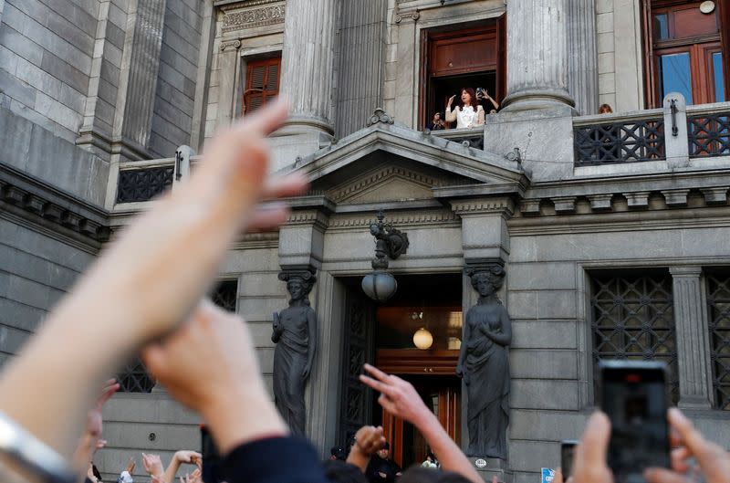 Supporters of Argentine Vice President Cristina Fernandez de Kirchner gather outside the National Congress, in Buenos Aires