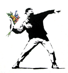 <span class="caption">Banksy’s Flower Thrower.</span> <span class="attribution"><a class="link " href="https://commons.wikimedia.org/wiki/File:Banksy_costume.jpg" rel="nofollow noopener" target="_blank" data-ylk="slk:Banksy/Wikipedia;elm:context_link;itc:0;sec:content-canvas">Banksy/Wikipedia</a></span>