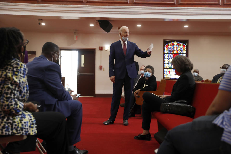 Former Vice President Joe Biden, the presumed Democratic presidential nominee, speaks at Bethel AME Church in Wilmington, Delaware, on June 1. (Photo: Andrew Harnik/Associated Press)