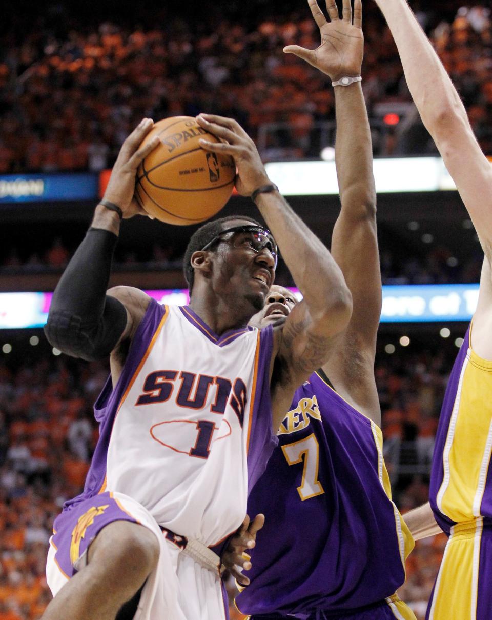 Suns forward Amar'e Stoudemire shoots against the Lakers in the Western Conference finals in 2010.