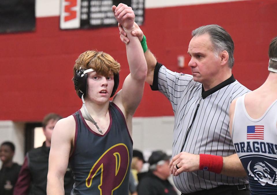 At 114 pounds, North East High School's Rocky Kowle won the District 10 Class 2A Section 1 title at Meadville Area Senior High School on Feb. 17. North East will have four wrestlers at the PIAA meet.