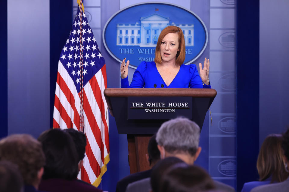 White House Press Secretary Jen Psaki calls on reporters during the daily news conference in the Brady Press Briefing Room at the White House on October 27, 2021 in Washington, D.C. / Credit: Chip Somodevilla / Getty Images