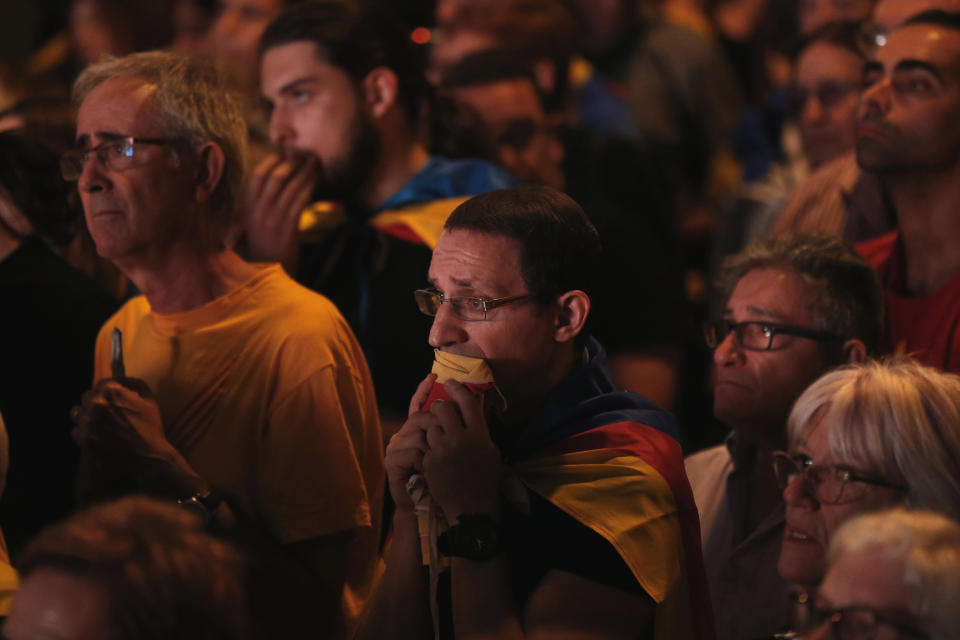 Pro-independence supporters react during a recent rally 