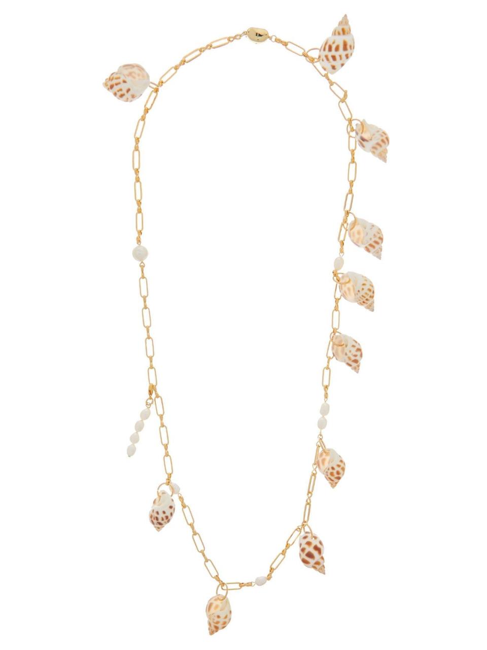 14) Pearl and Shell Gold-plated Chain Necklace