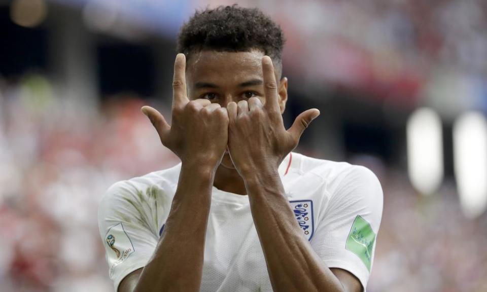 England’s Jesse Lingard celebrates after scoring.