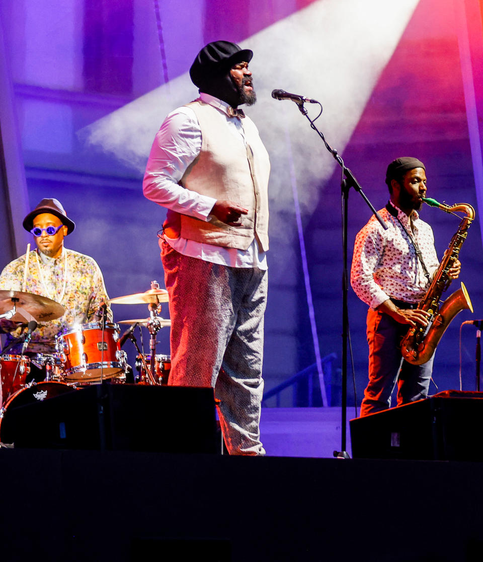 <p>Emanuel Lamar Harrold, Gregory Porter, Tivon Scott Pennicott and Ondrej Pivec perform on July 20 during the Thurn & Taxis Castle Festival in Regensburg, Germany.</p>