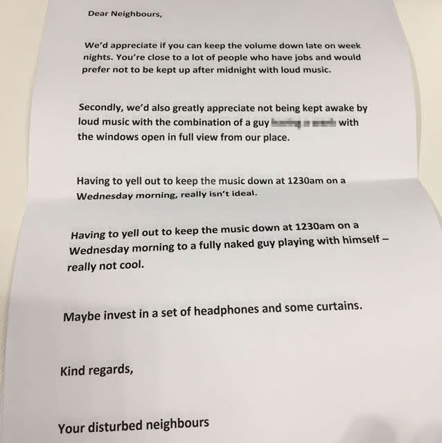 A shocked Bondi man penned this letter to his neighbours. Source: Supplied