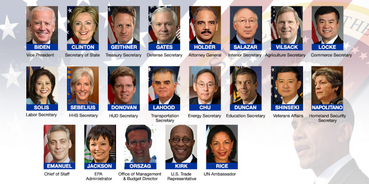 Barack Obama's Cabinet in 2009. (Photos: AP/Getty/Reuters)