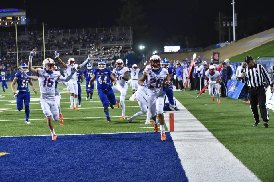 In this file photo, Boise State punt returner Avery Williams scored a touchdown in the first half against San Jose State.