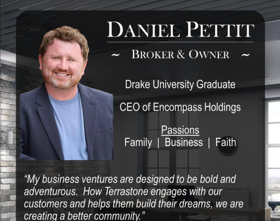 This screenshot from a 2019 post on the Facebook page of Terrastone Properties introduces Daniel Pettit as being "passionate about his family, faith, and businesses."