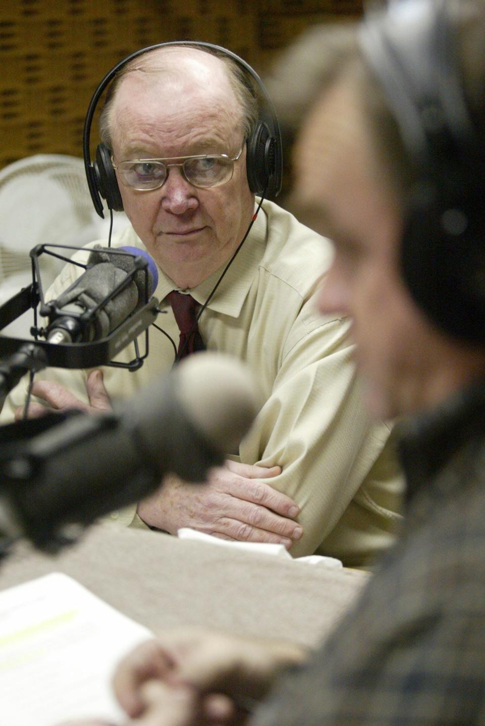 American Family Radio's Don Wildmon sits in a studio in Tupelo, Miss., March 18, 2005. Wildmon, the founder of the American Family Association, a conservative Christian advocacy group, has died, the organization announced Dec. 28, 2023.