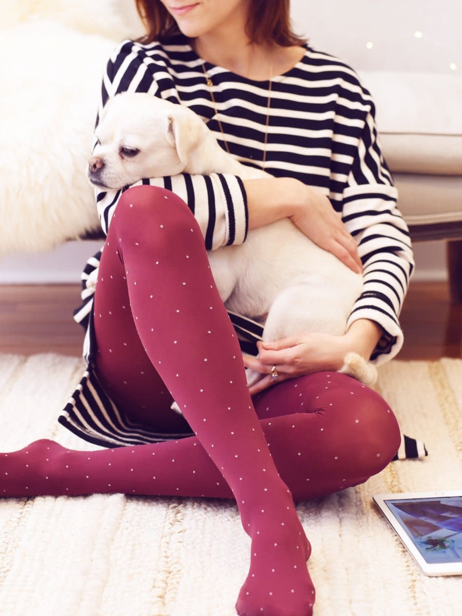 Burgundy Polka Dot Tights