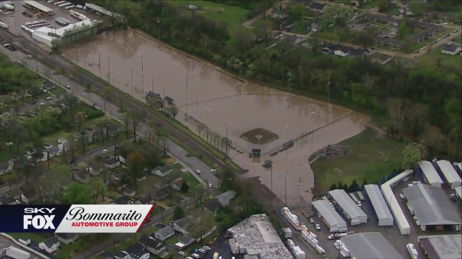 Flash flooding in St. Louis County after April 2, 2024 overnight storms. (Photo: SkyFOX powered by Bommarito Automotive Group)