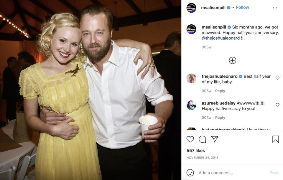 Alison Pill wore a yellow dress to her wedding.