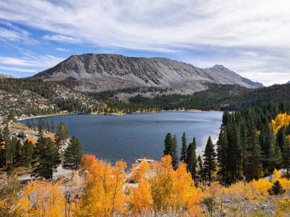 Aerial view of Rock Creek Lake in the Eastern Sierra mountains, California