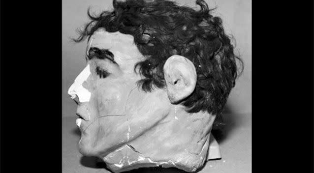 The inmates crafted dummy heads out of plaster and real hair to fool the guards on the night of the infamous escape. This photo is a profile view of Frank Morris's fake head. Photo: FBI