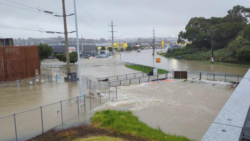 An area flooded during heavy rainfall is seen in Auckland on Friday (@MonteChristoNZ via REUTERS)