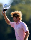 ATLANTA, GA - SEPTEMBER 23: Brandt Snedeker celebrates after holing a chip shot for birdie on the 17th hole during the final round of the TOUR Championship by Coca-Cola at East Lake Golf Club on September 23, 2012 in Atlanta, Georgia. (Photo by Sam Greenwood/Getty Images)